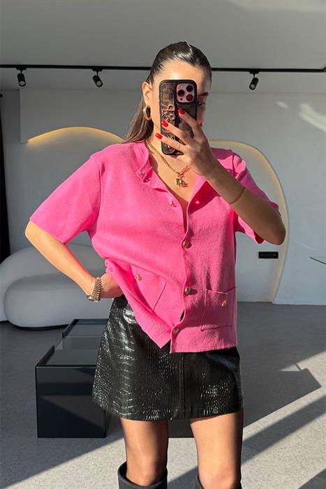Carlina Pembe Gold Düğmeli Triko 