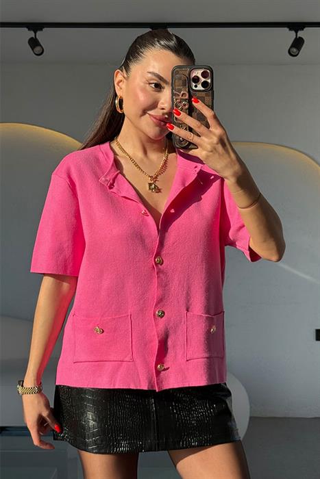Carlina Pembe Gold Düğmeli Triko 