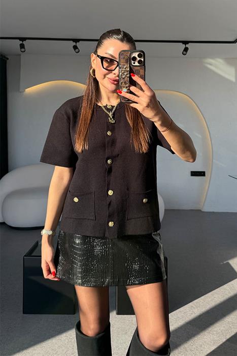 Carlina Siyah Gold Düğmeli Triko 