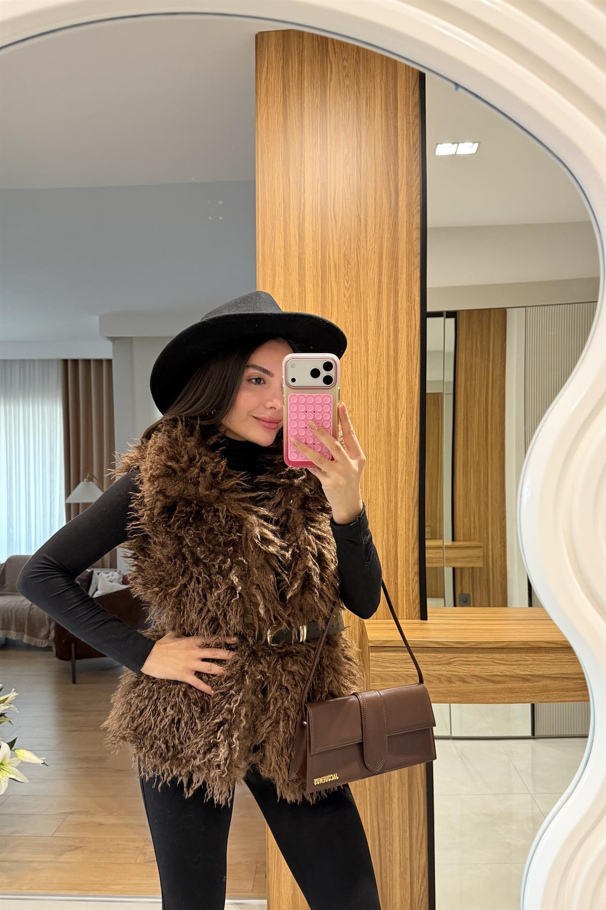 Carlos Kahve Kürk Yelek 