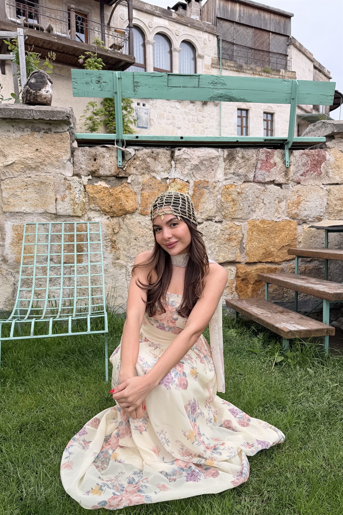 Carmela Şifon Çiçek Desen Şallı Elbise