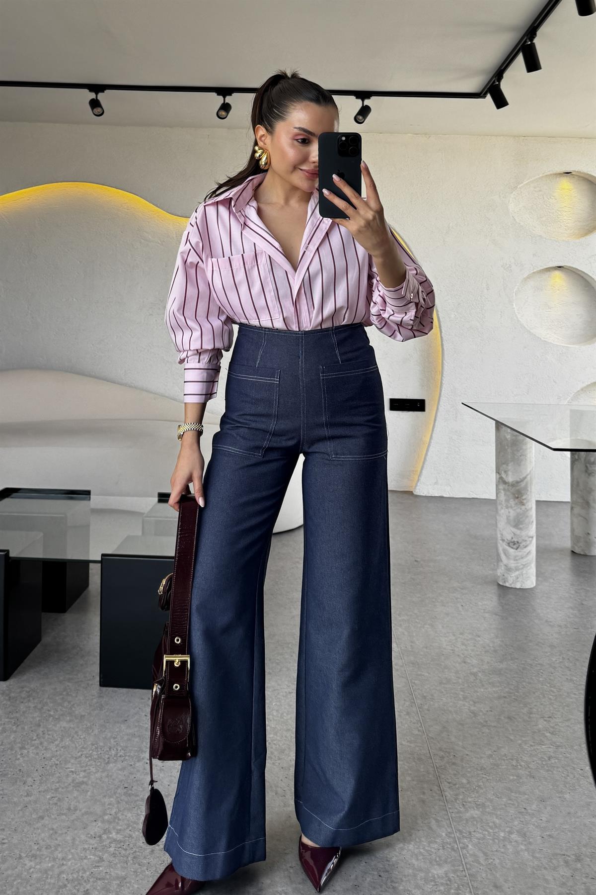 Carmen Lacivert Dikiş Detaylı Flare Jean