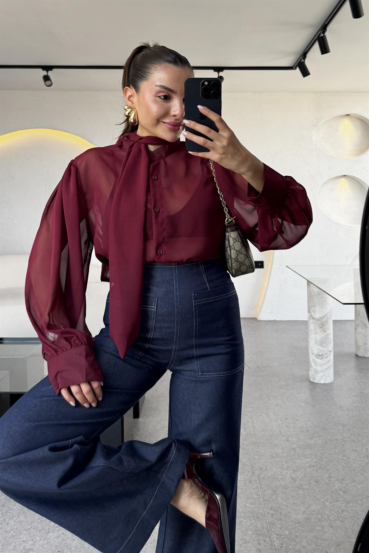 Carmen Lacivert Dikiş Detaylı Flare Jean