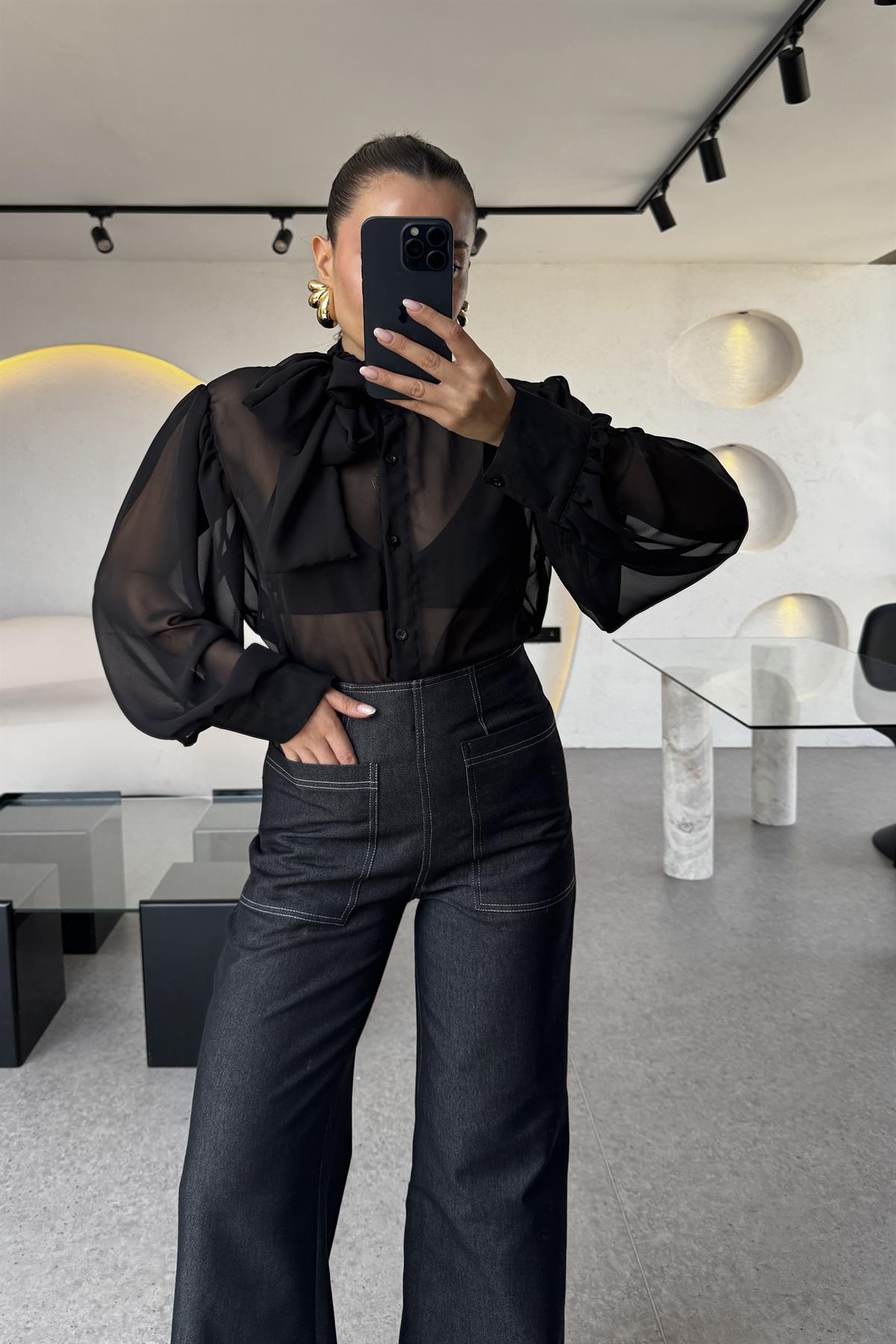 Carmen Siyah Dikiş Detaylı Flare Jean