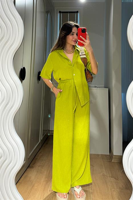 Casal Kısa Kol Gömlek Pantolon Takım - Neon 