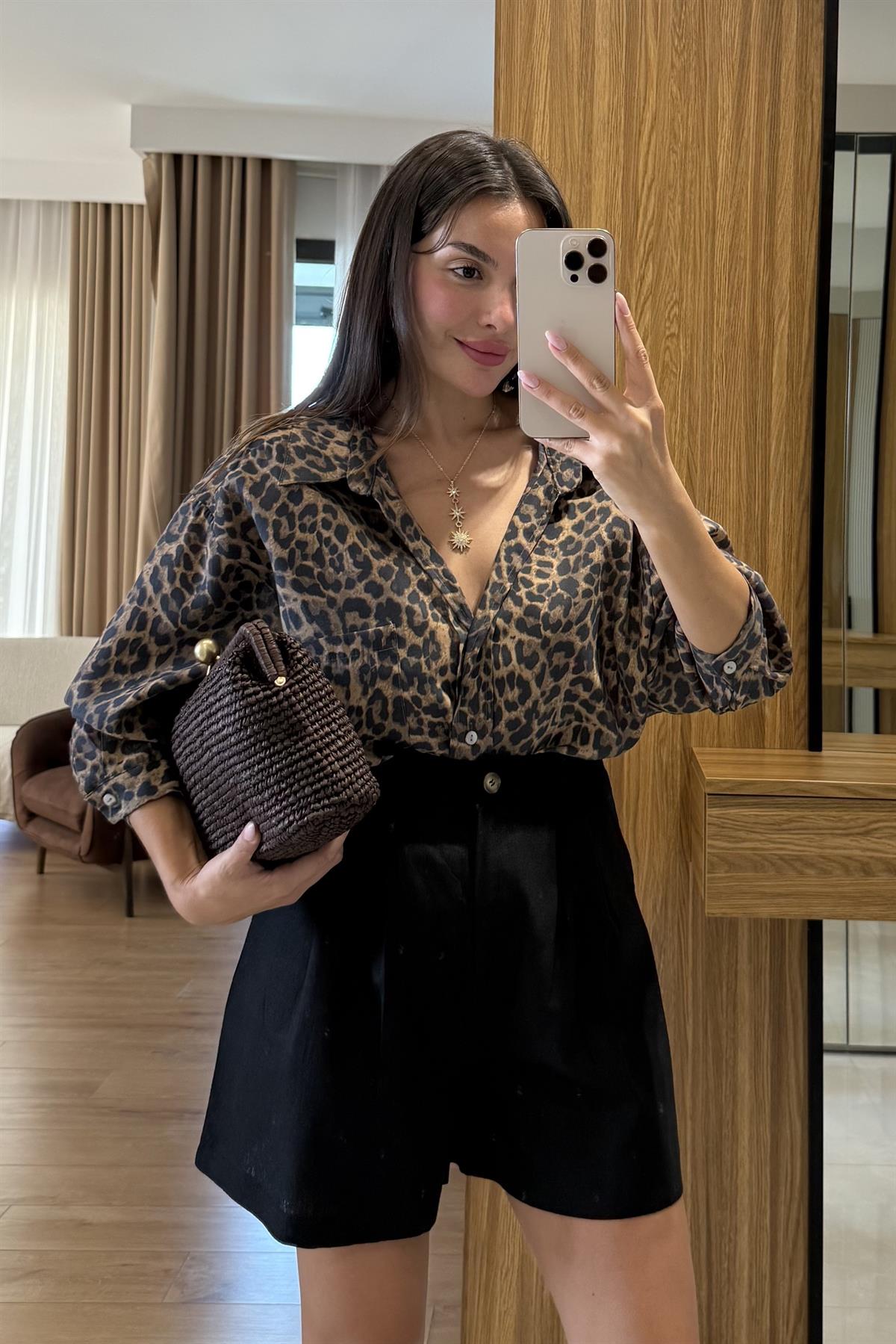 Casima Leopar Desen Oversize Gömlek 
