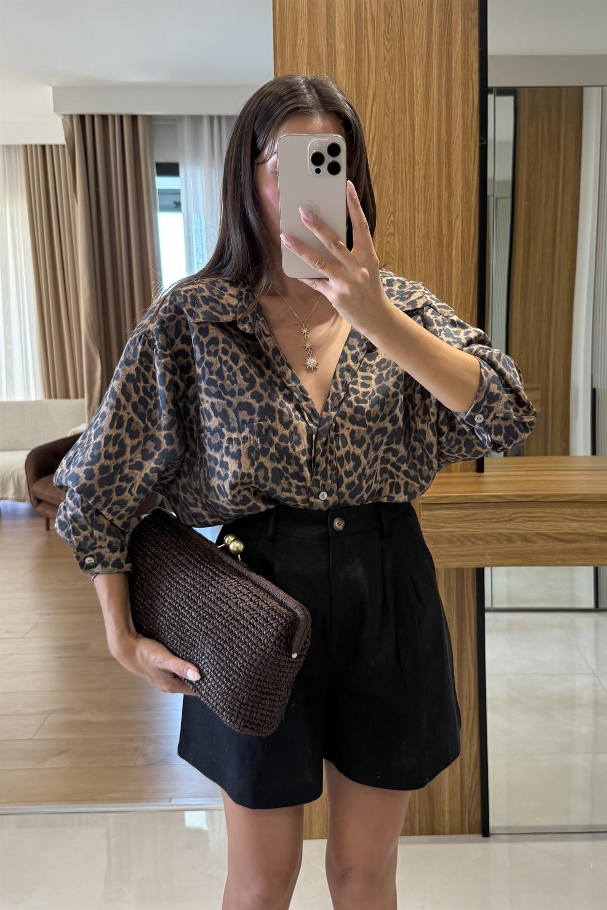 Casima Leopar Desen Oversize Gömlek 
