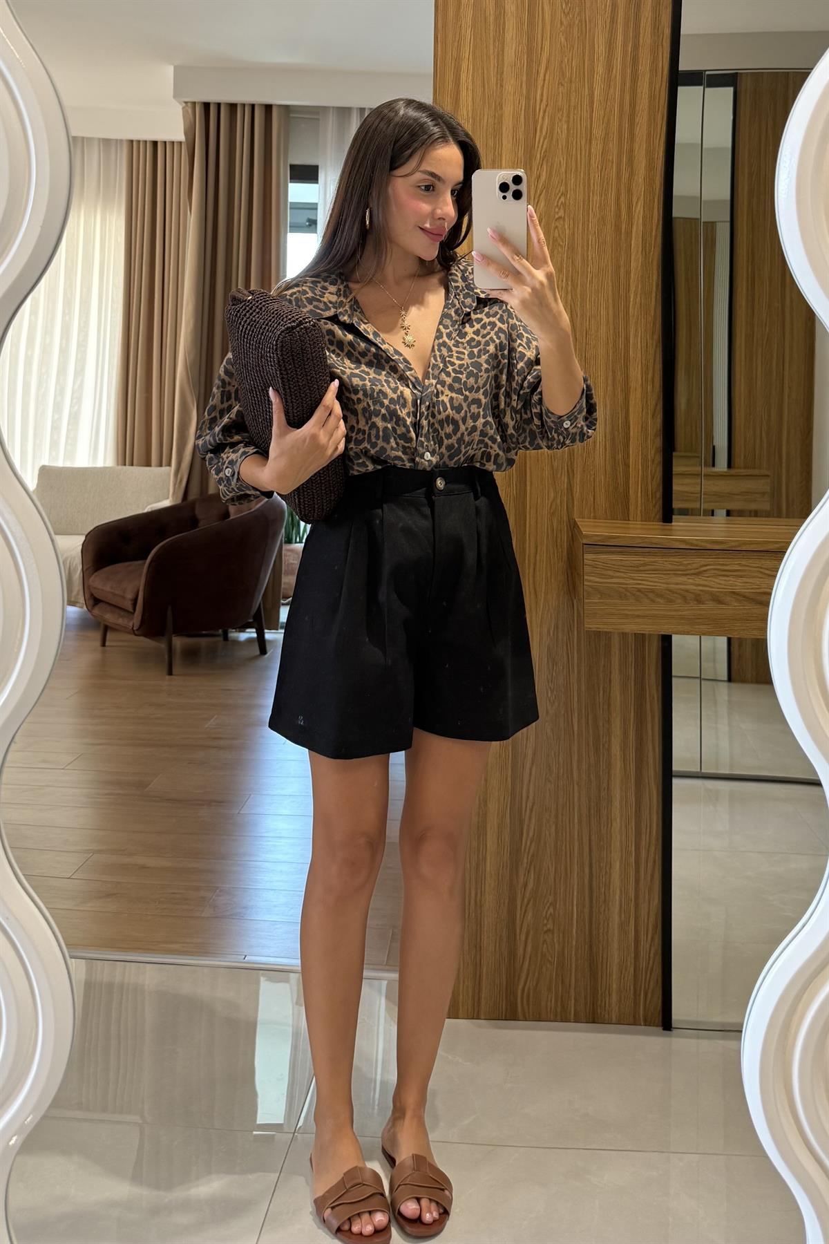 Casima Leopar Desen Oversize Gömlek 