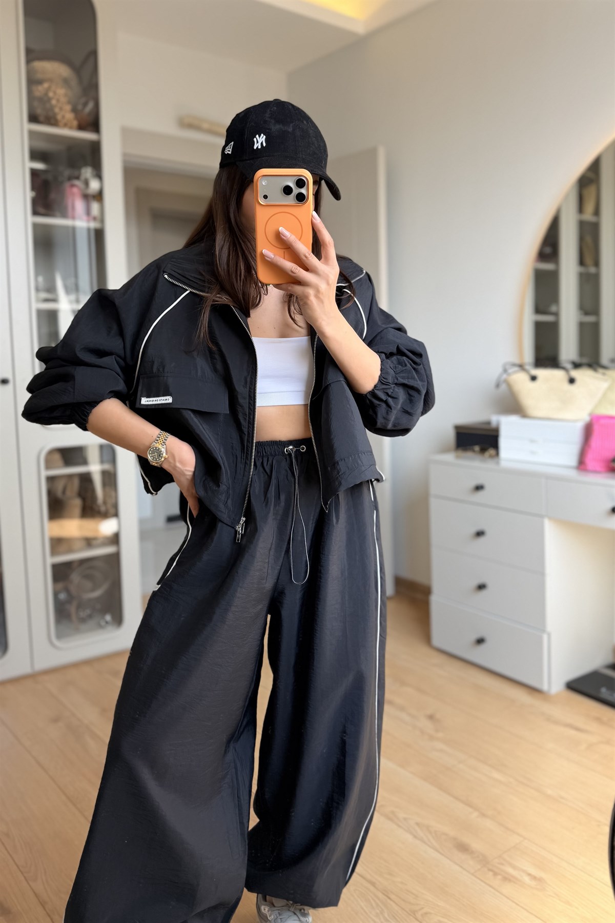 Casper Siyah Paraşüt Spor Ceket