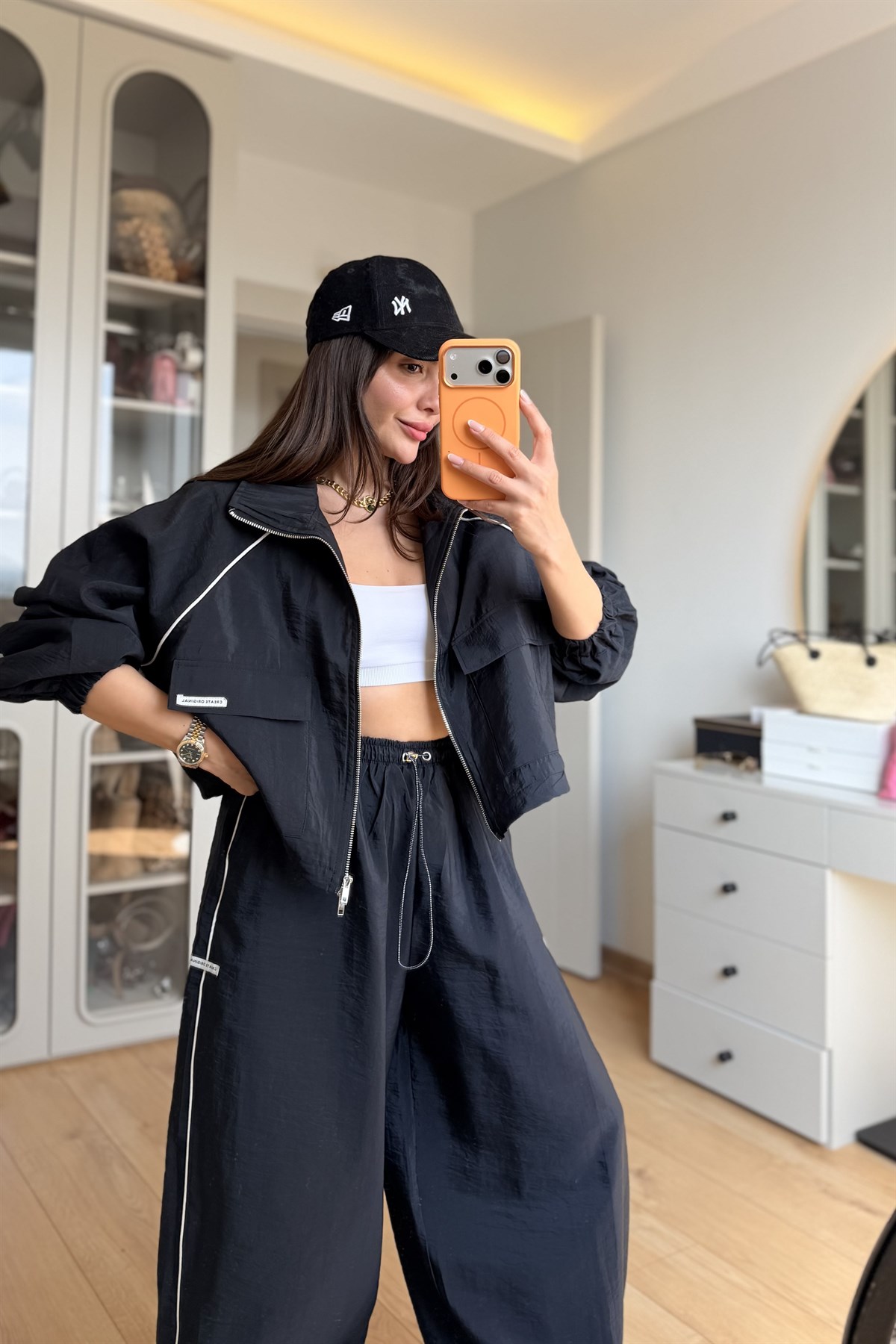 Casper Siyah Paraşüt Spor Ceket