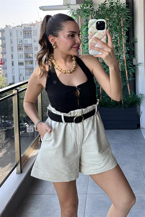 Catherine Kemerli Keten Şort 