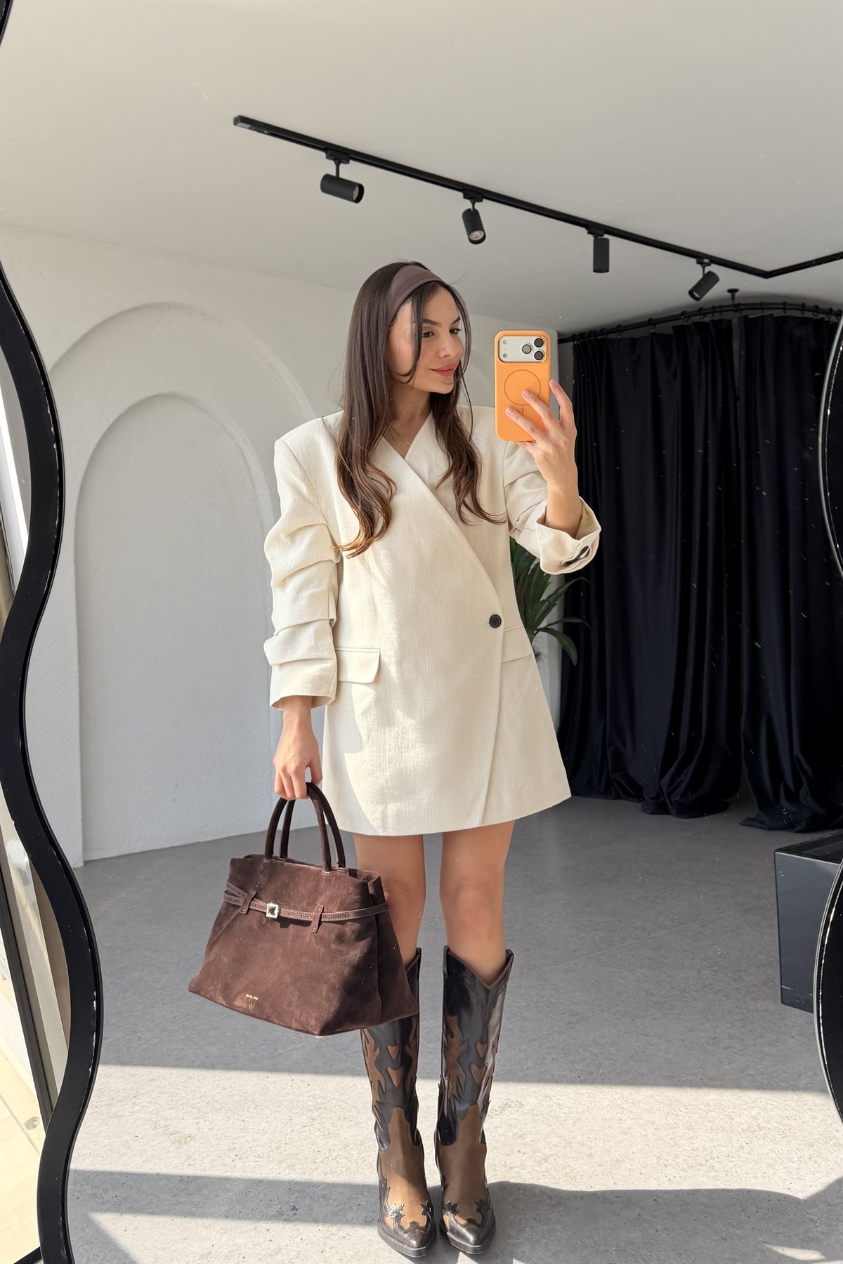 Catia Ekru Etek Blazer Keten Takım