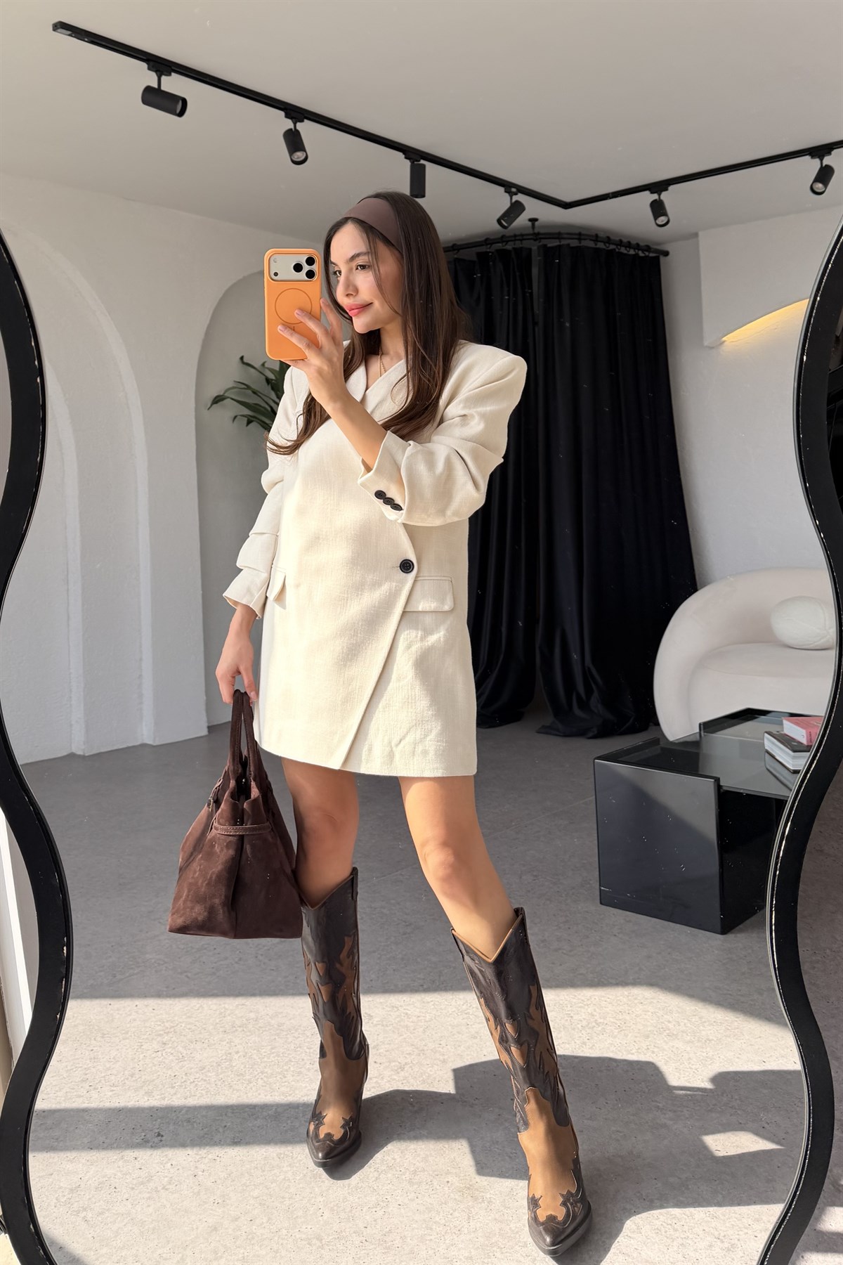 Catia Ekru Etek Blazer Keten Takım