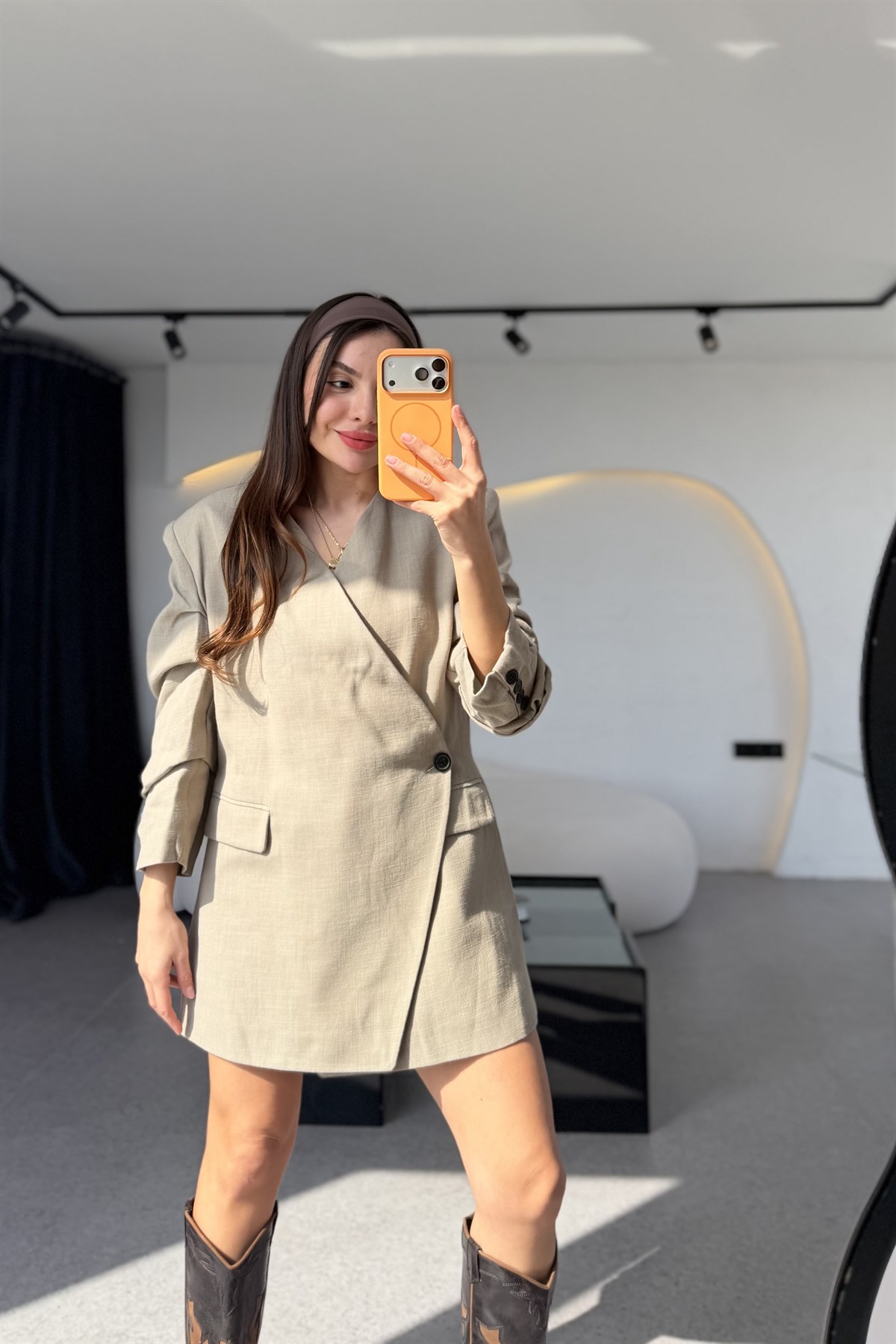 Catia Haki Etek Blazer Keten Takım