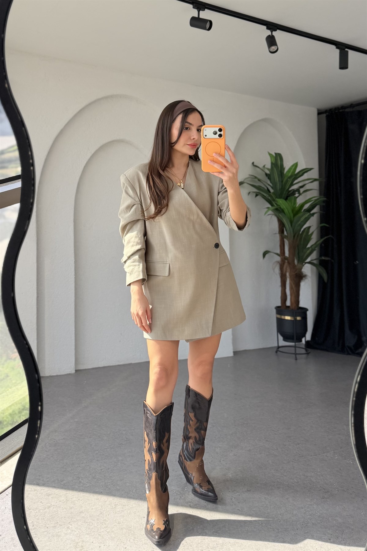 Catia Haki Etek Blazer Keten Takım