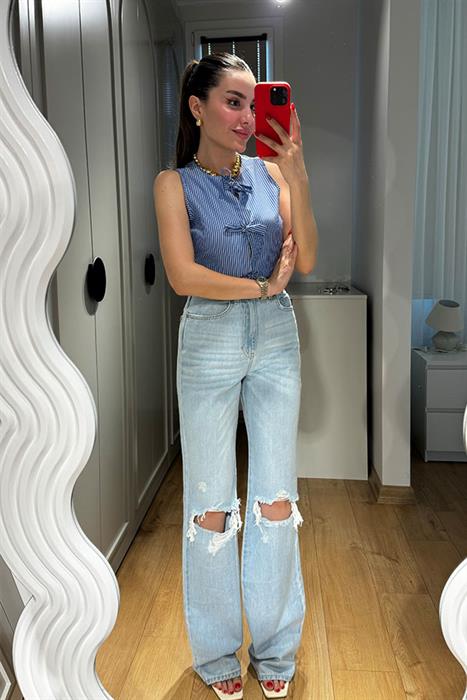 Cecilia Pinterest  Sıfır Kol Gömlek-İndigo