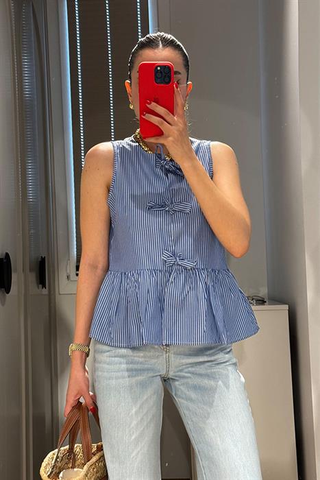 Cecilia Pinterest  Sıfır Kol Gömlek-İndigo