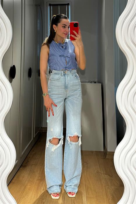 Cecilia Pinterest  Sıfır Kol Gömlek-İndigo