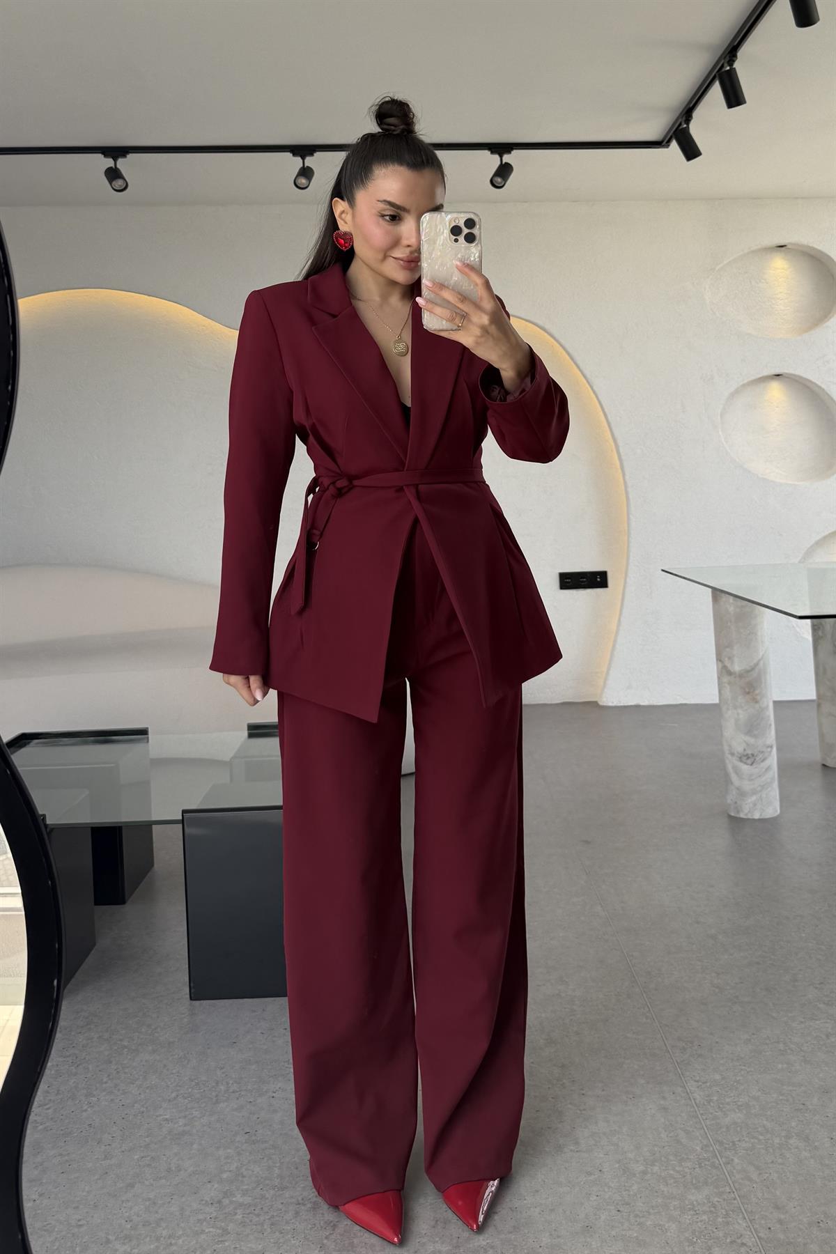 Celebration Bordo Premium Blazer Pantolon Takım