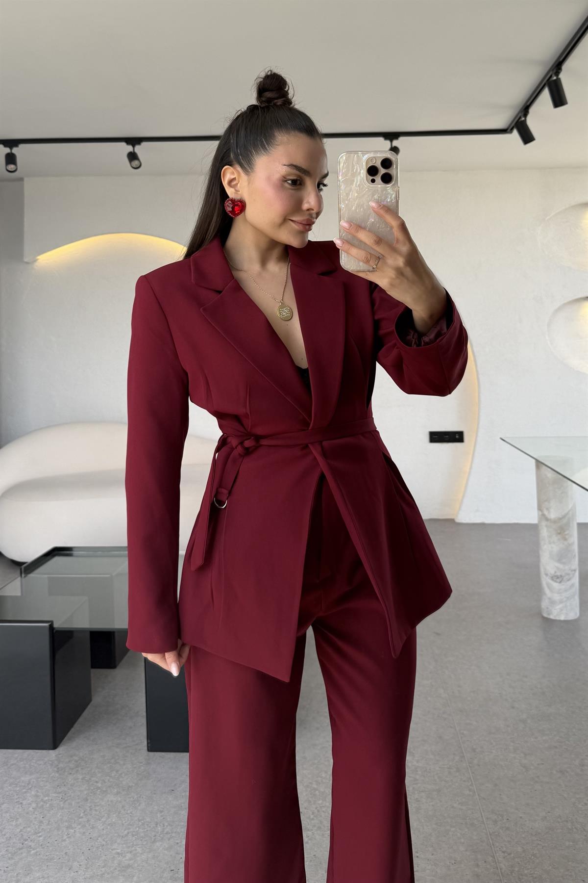 Celebration Bordo Premium Blazer Pantolon Takım