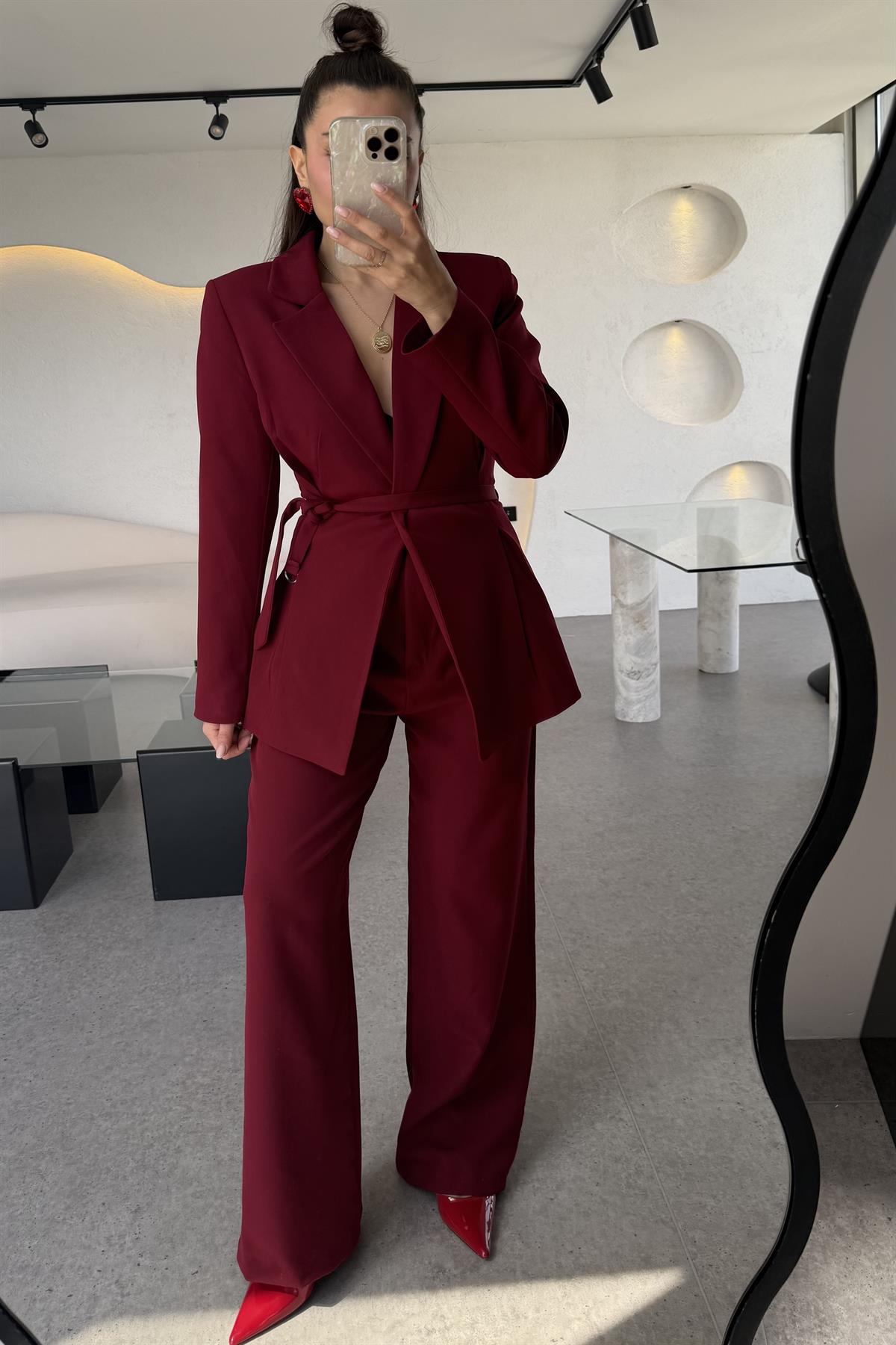 Celebration Bordo Premium Blazer Pantolon Takım