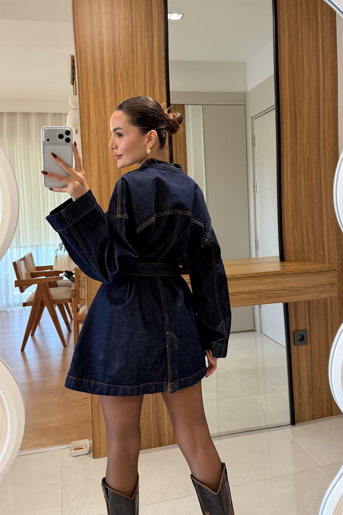 Cendre Denim Kuşaklı Ceket