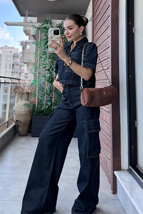 Kontrast Dikişli Denim Takım