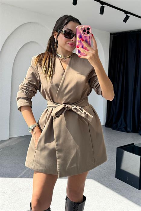 Charlize Bel Kuşaklı Kahve Ceket