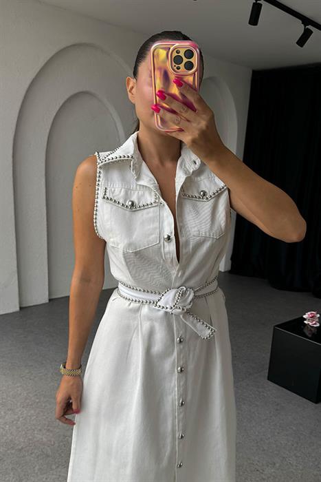 Charlotte Kolsuz Trok  Baskılı Gabardin Elbise-Beyaz