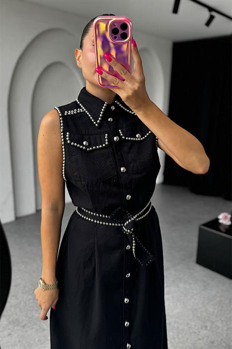 Charlotte Kolsuz Trok  Baskılı Gabardin Elbise-Siyah