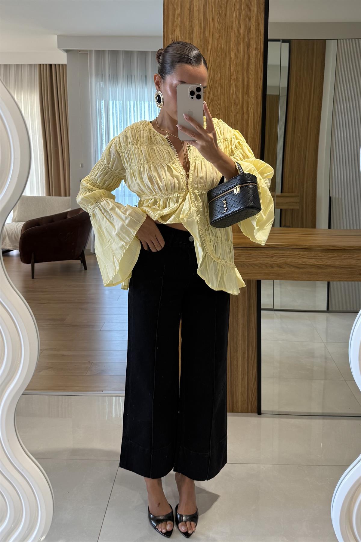 Chelsea Dikiş detaylı Siyah Wide Leg Jean