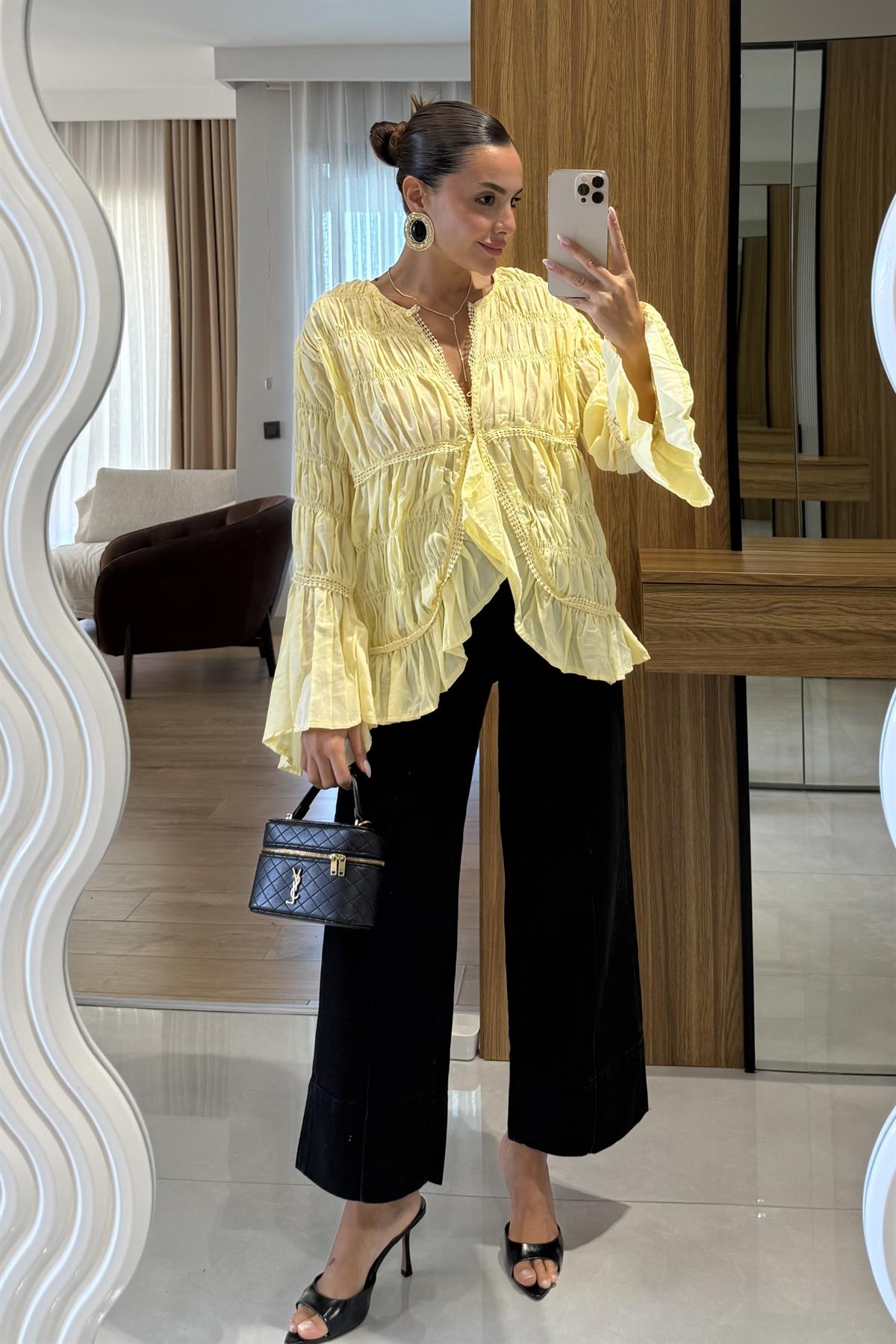 Chelsea Dikiş detaylı Siyah Wide Leg Jean