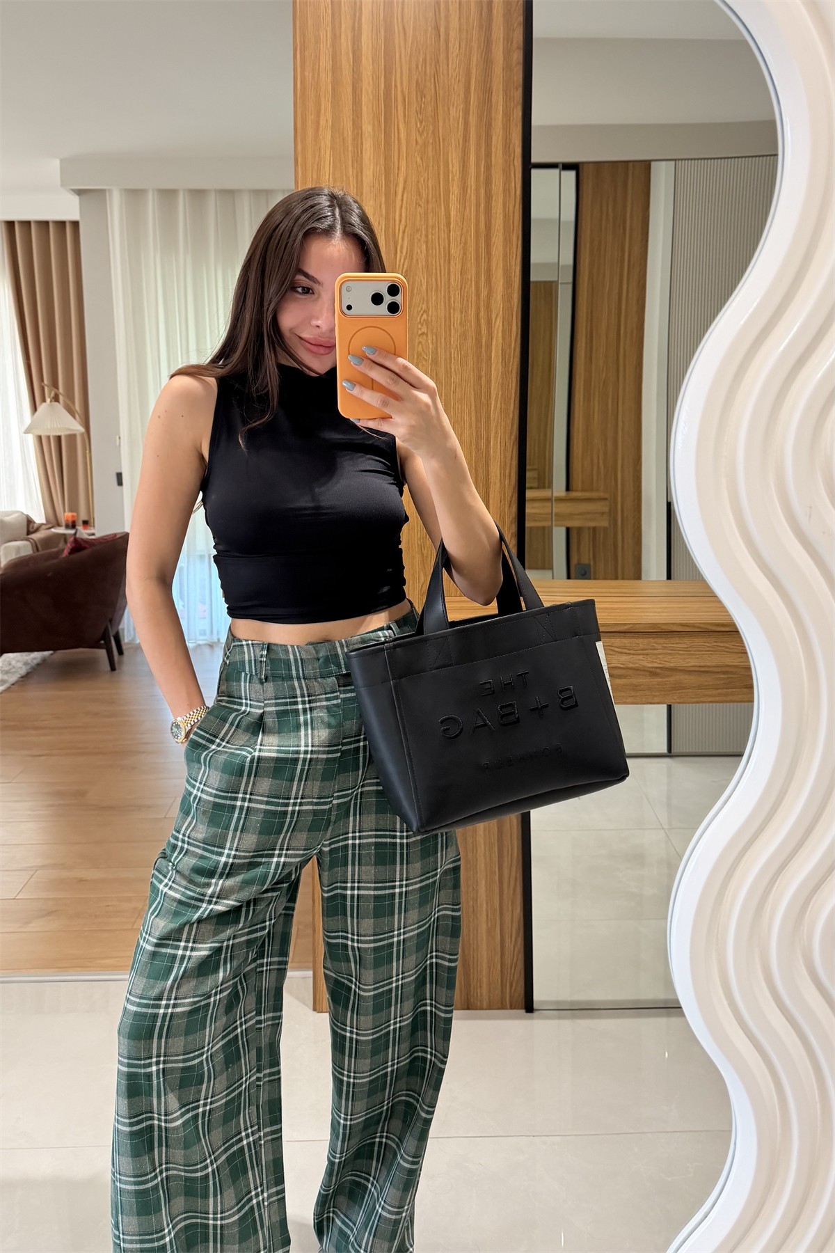 Chelsy Yeşil Ekose Palazzo Pantolon