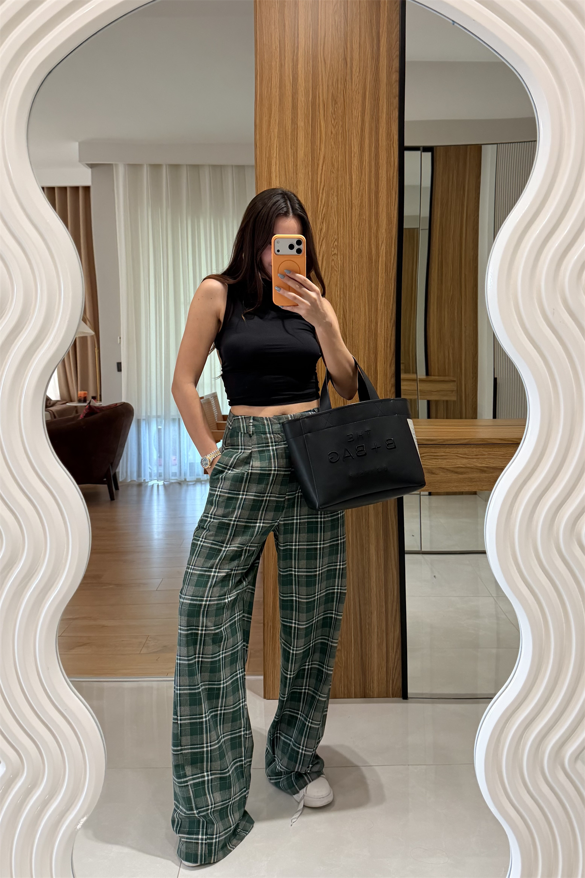 Chelsy Yeşil Ekose Palazzo Pantolon