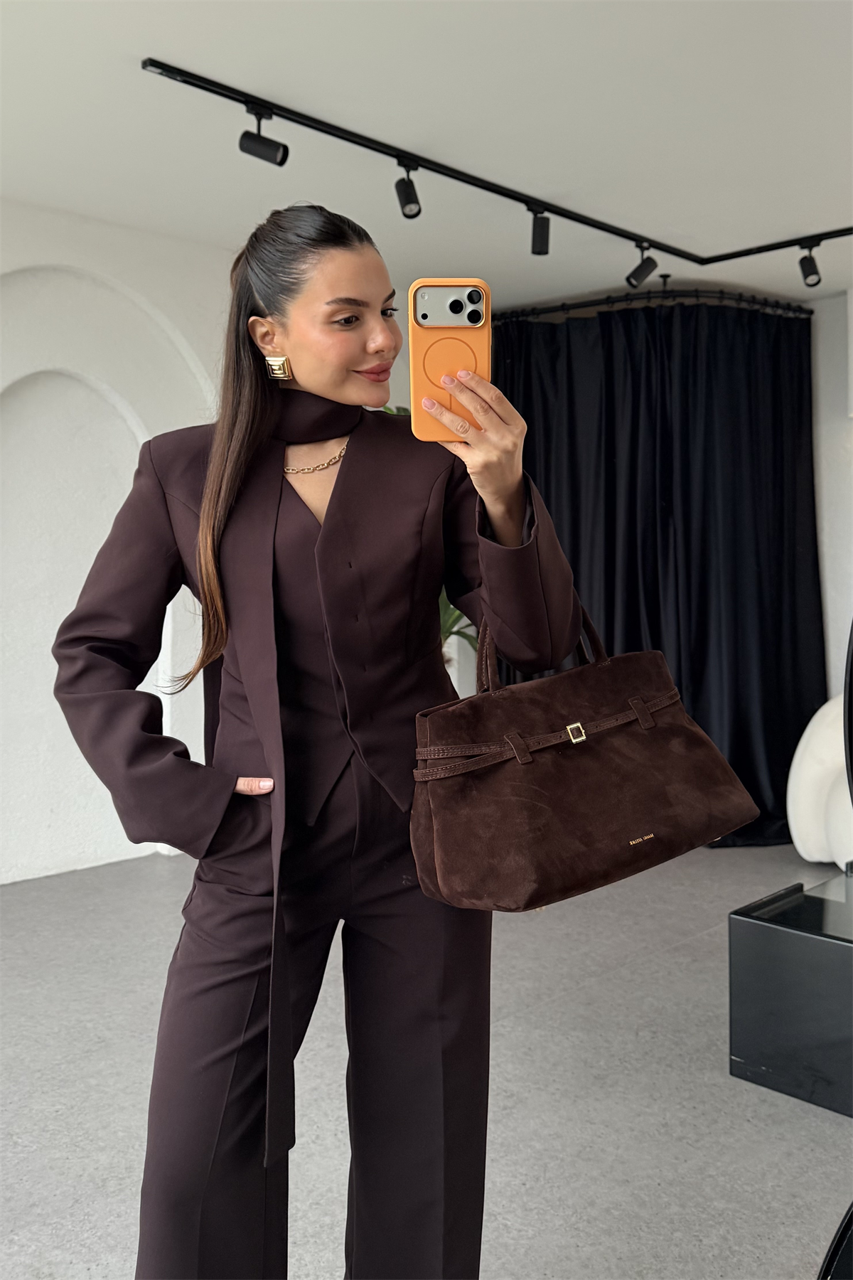 Cherva Kahve Şallı Blazer Ceket