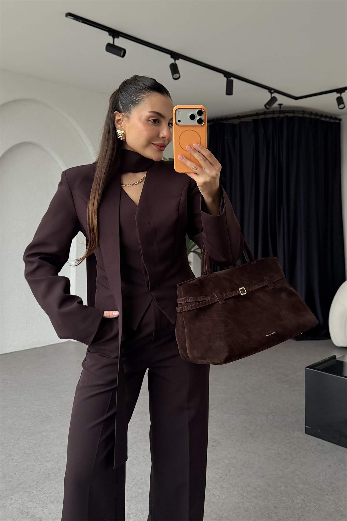 Cherva Kahve Şallı Blazer Ceket