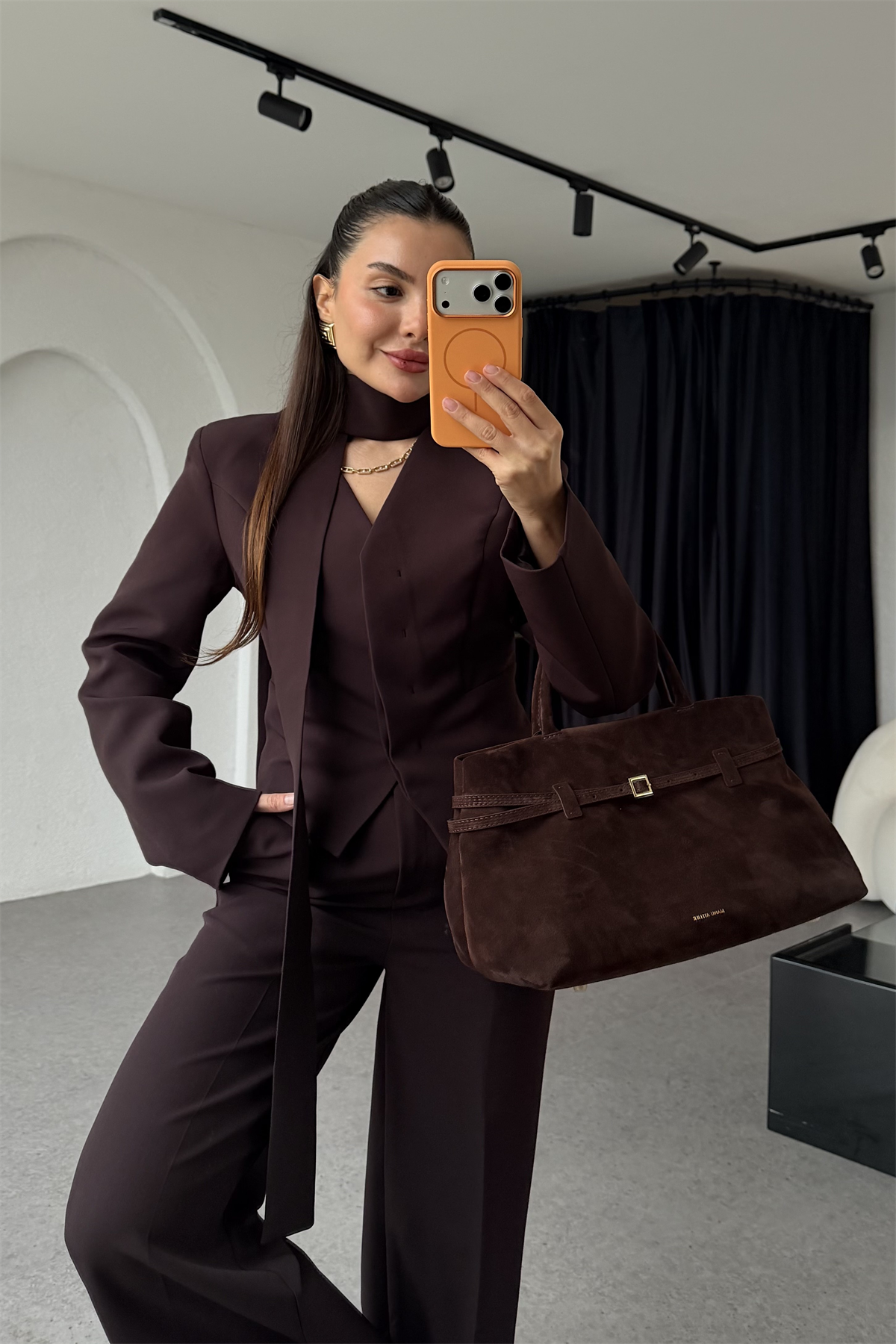 Cherva Kahve Şallı Blazer Ceket