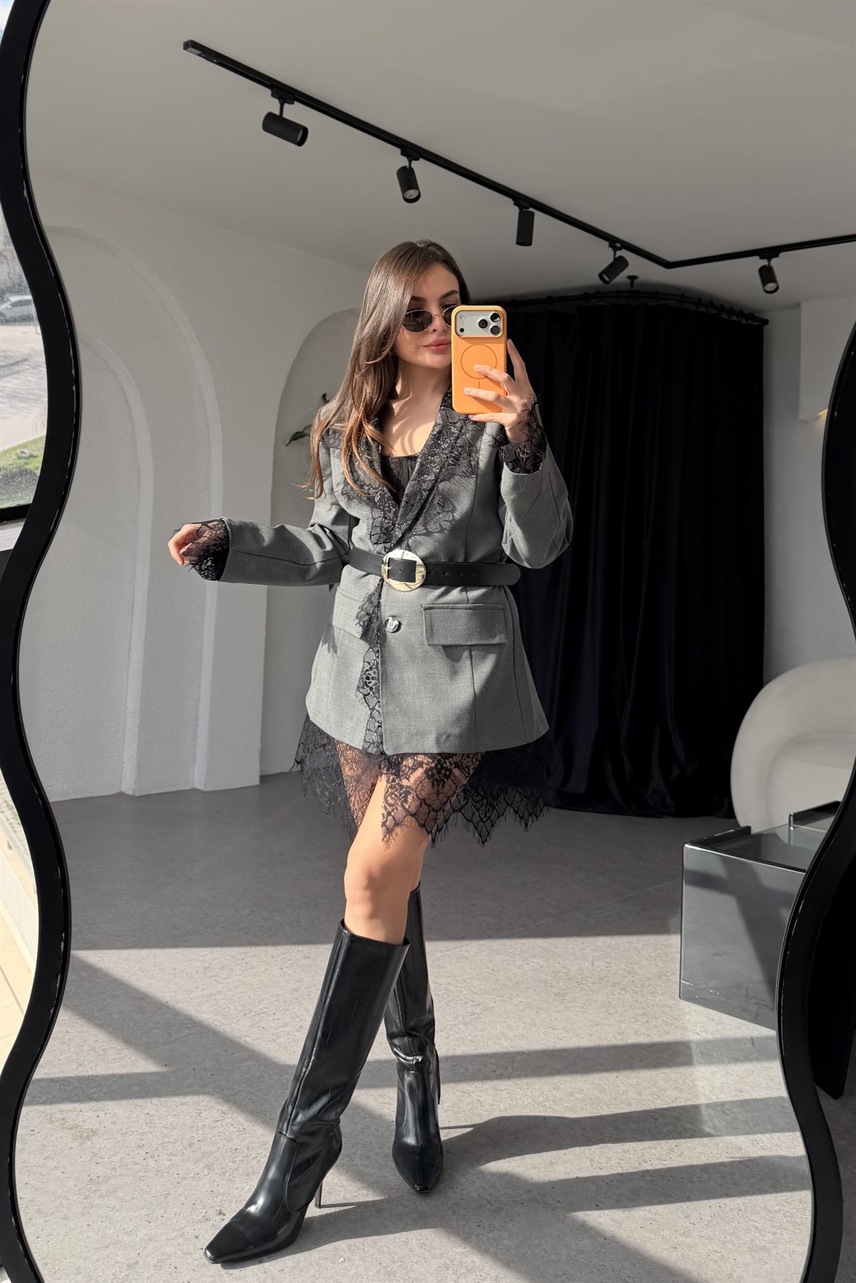 Chester Antrasit Dantel Blazer Ceket