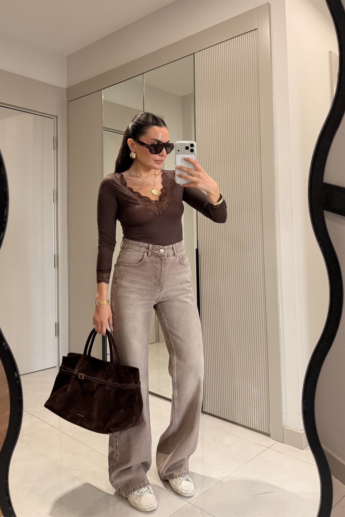 Ciao Kahve Yıkama Yüksek Bel Straight Jean