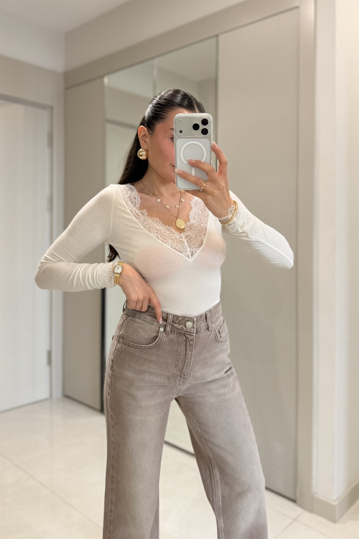 Ciao Kahve Yıkama Yüksek Bel Straight Jean