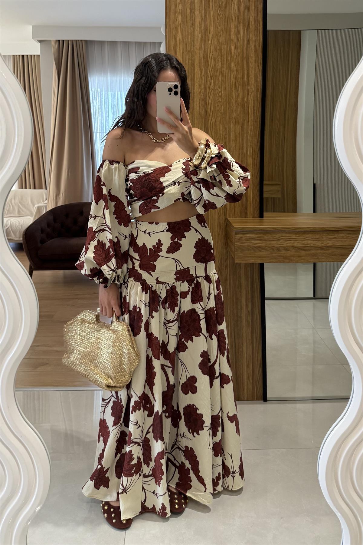 Cilea Çiçek Desenli Bluz-Etek Takım