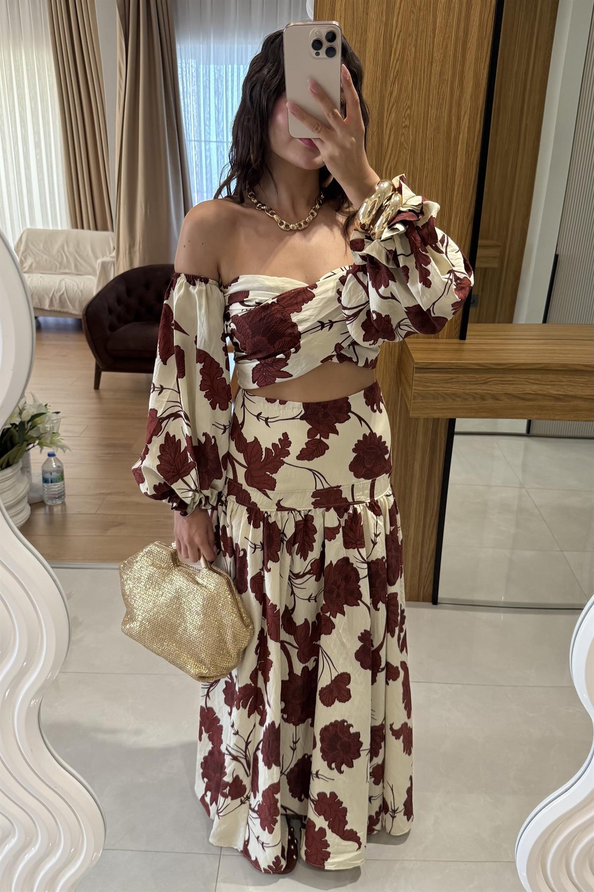 Cilea Çiçek Desenli Bluz-Etek Takım