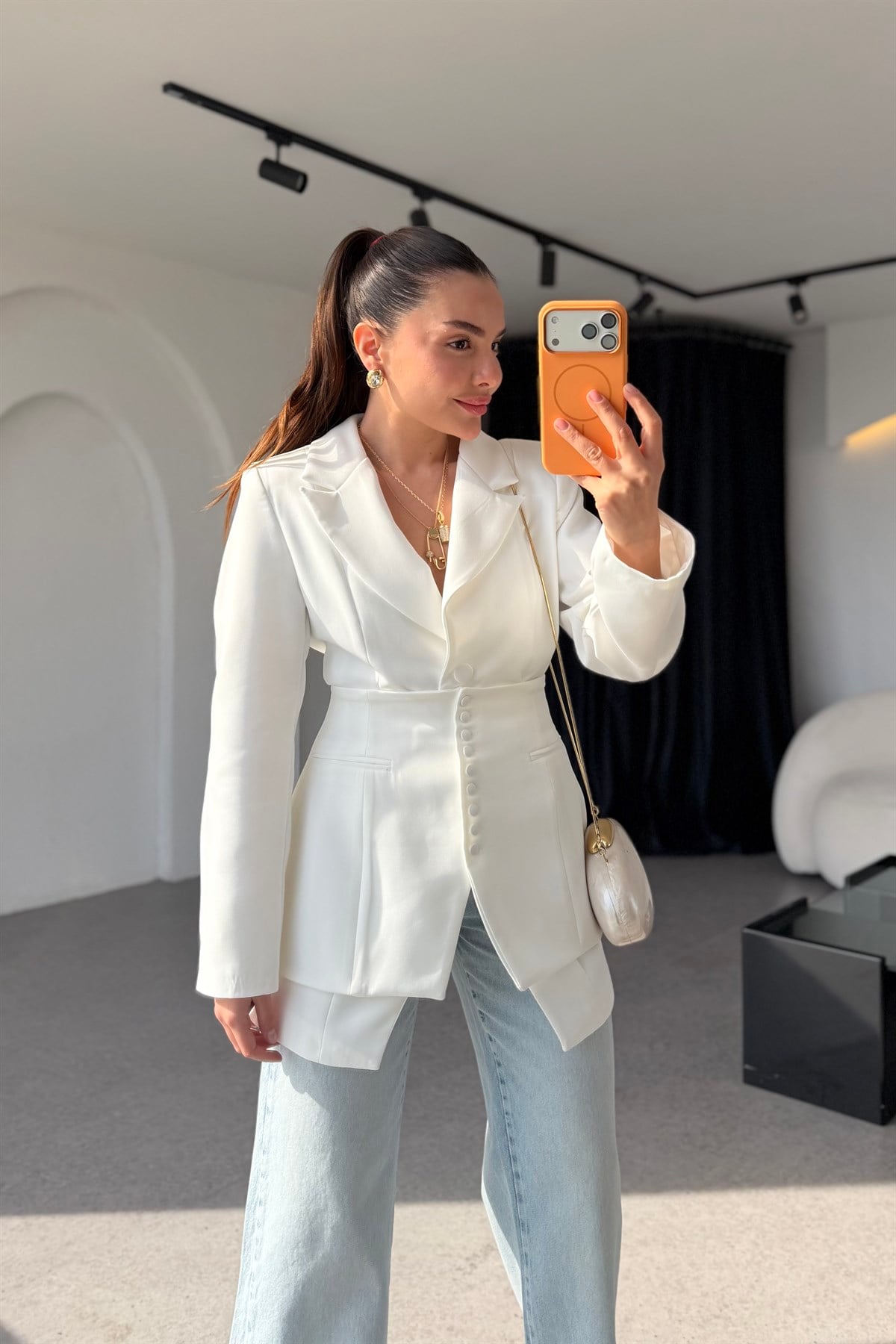 Cindy Beyaz İkili Premium Blazer Ceket