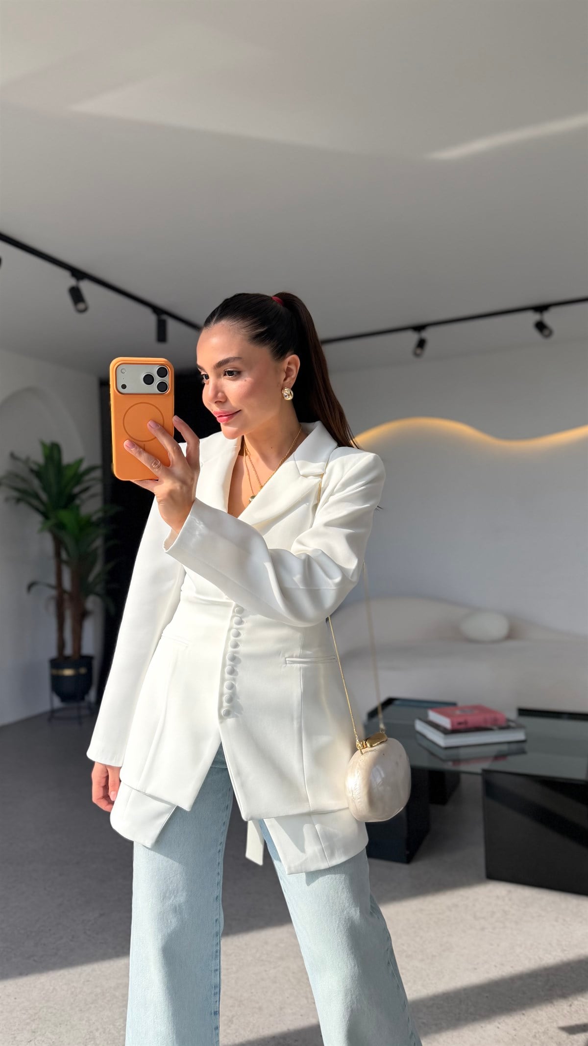 Cindy Beyaz İkili Premium Blazer Ceket