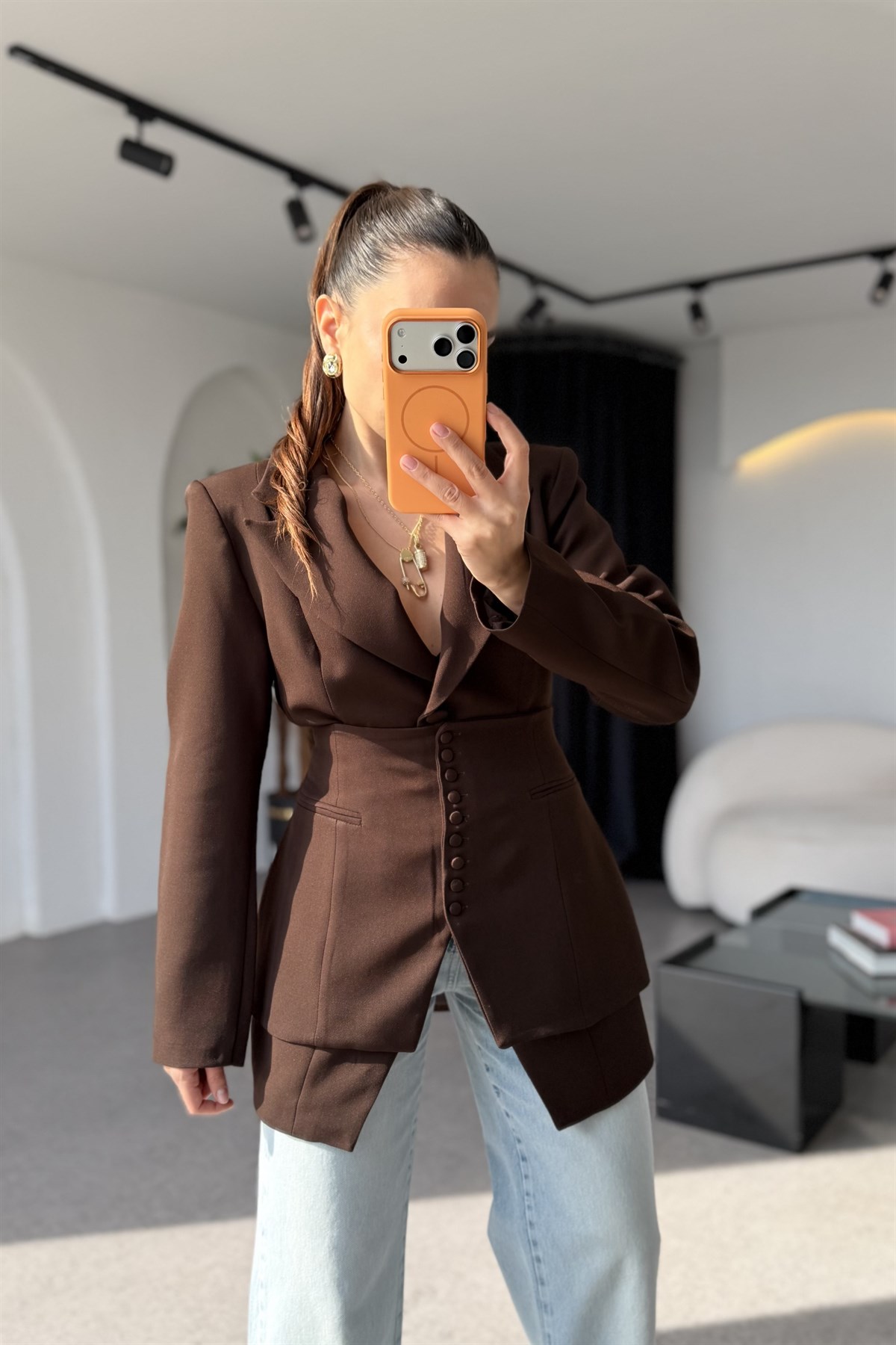 Cindy Kahve İkili Premium Blazer Ceket