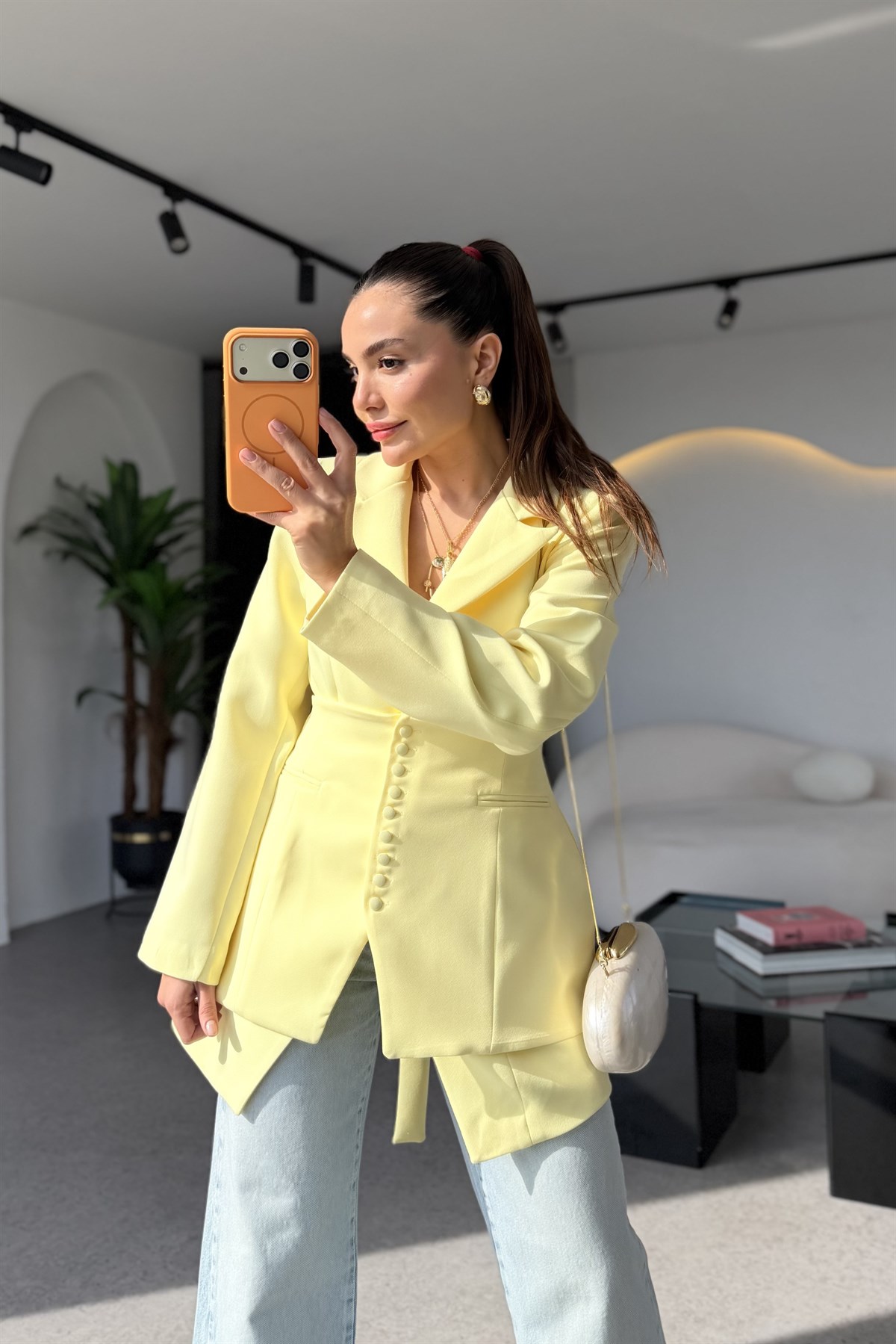 Cindy Sarı İkili Premium Blazer Ceket