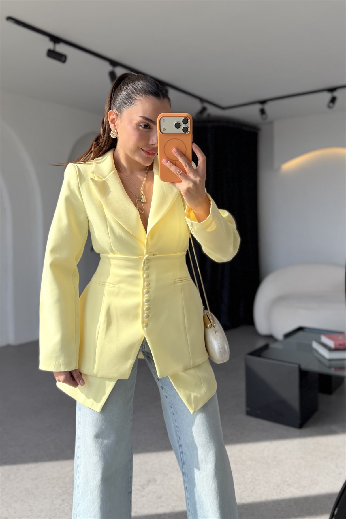 Cindy Sarı İkili Premium Blazer Ceket