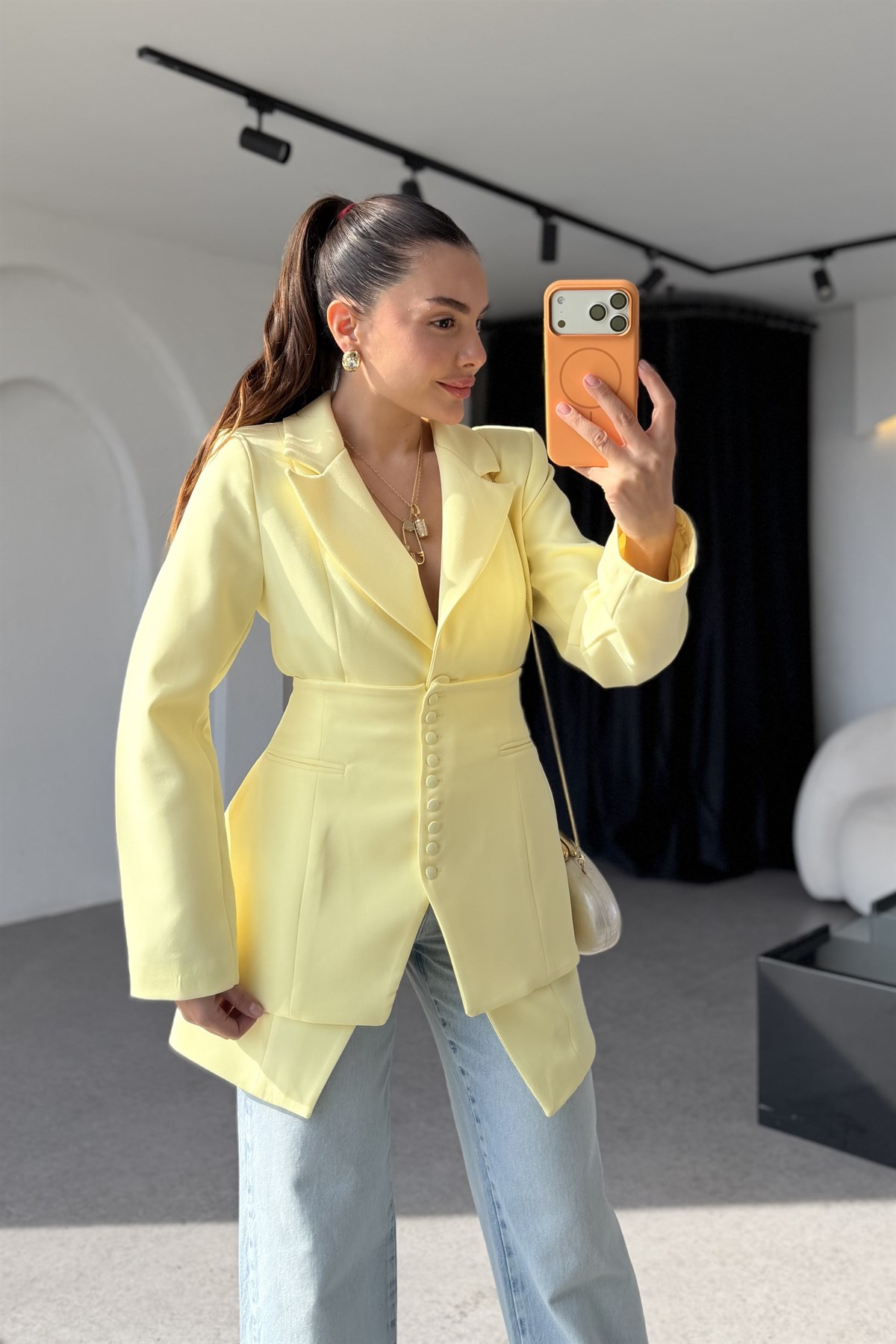 Cindy Sarı İkili Premium Blazer Ceket