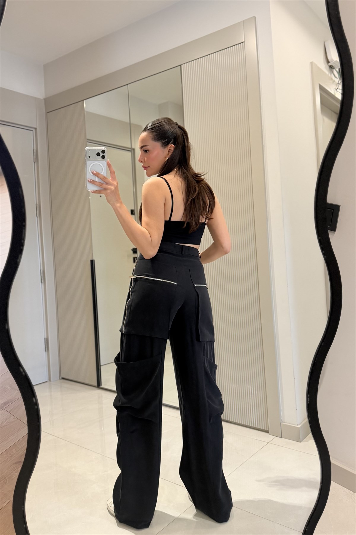 Claira Siyah Tensel Kargo Pantolon