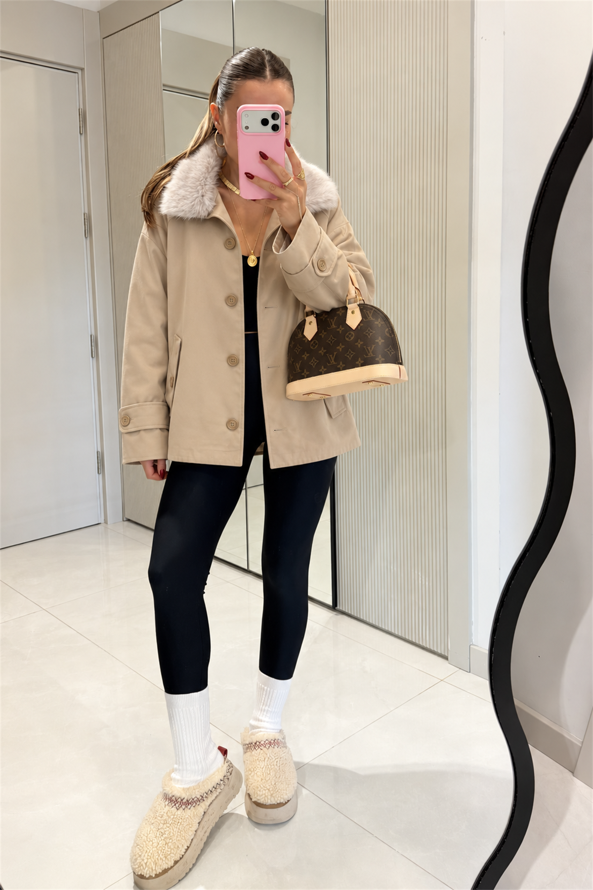 Claria Camel Kürk Yaka Detaylı Düğmeli Trenç 